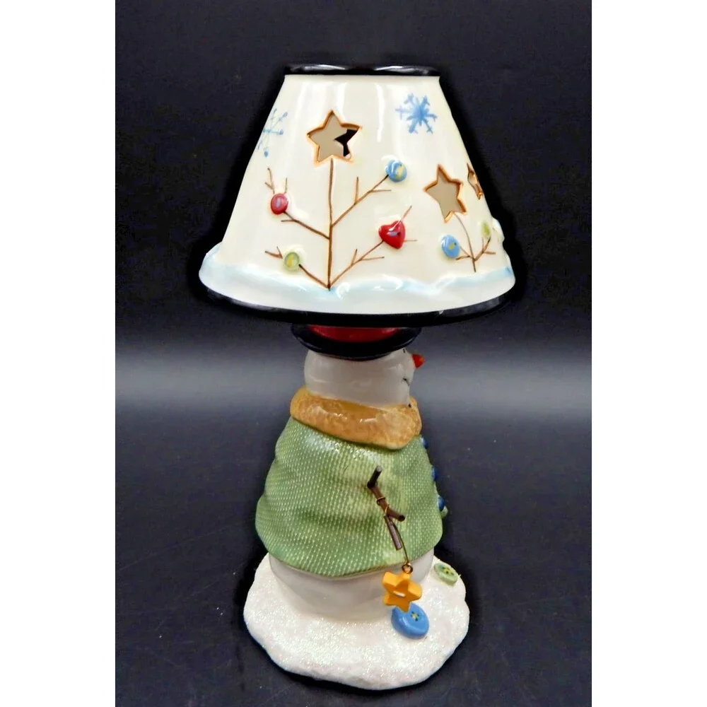 St. Nicholas Square Snowman Button Ceramic Candle Lamp Tealight Holder 10 Inch
